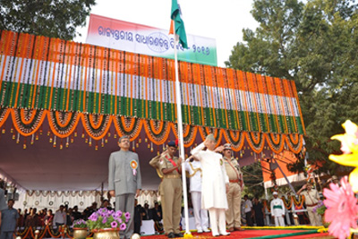Governor  Dr. S.C. Jamir takes salute at State level Republic Day Parade at  Mahatama Gandhi Marg, Bhubaneswar
